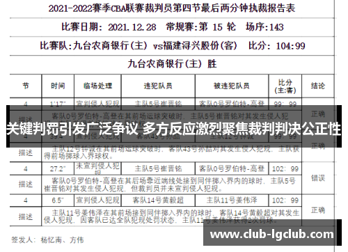 关键判罚引发广泛争议 多方反应激烈聚焦裁判判决公正性